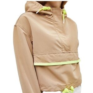 NWOT Bershka Cropped Beige Pullover Henley Windbreaker Size M